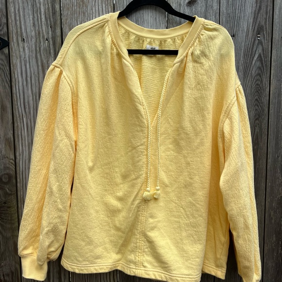 AERIE Easy Street Yellow Cotton Relaxed Fit V Neck Sweatshirt Women’s Small - Picture 5 of 13